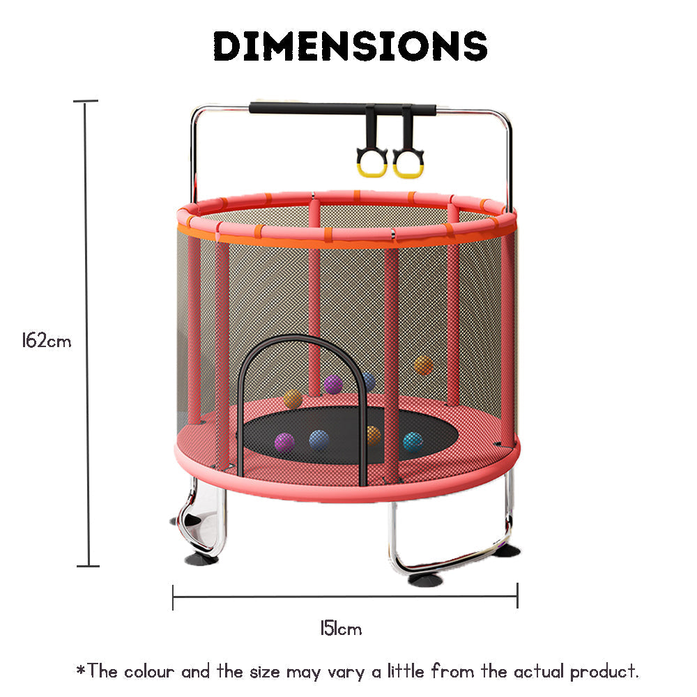 Kid's large trampoline for indoor and outdoor use with handrail silent design safety enclosure netsuitable for kids family use