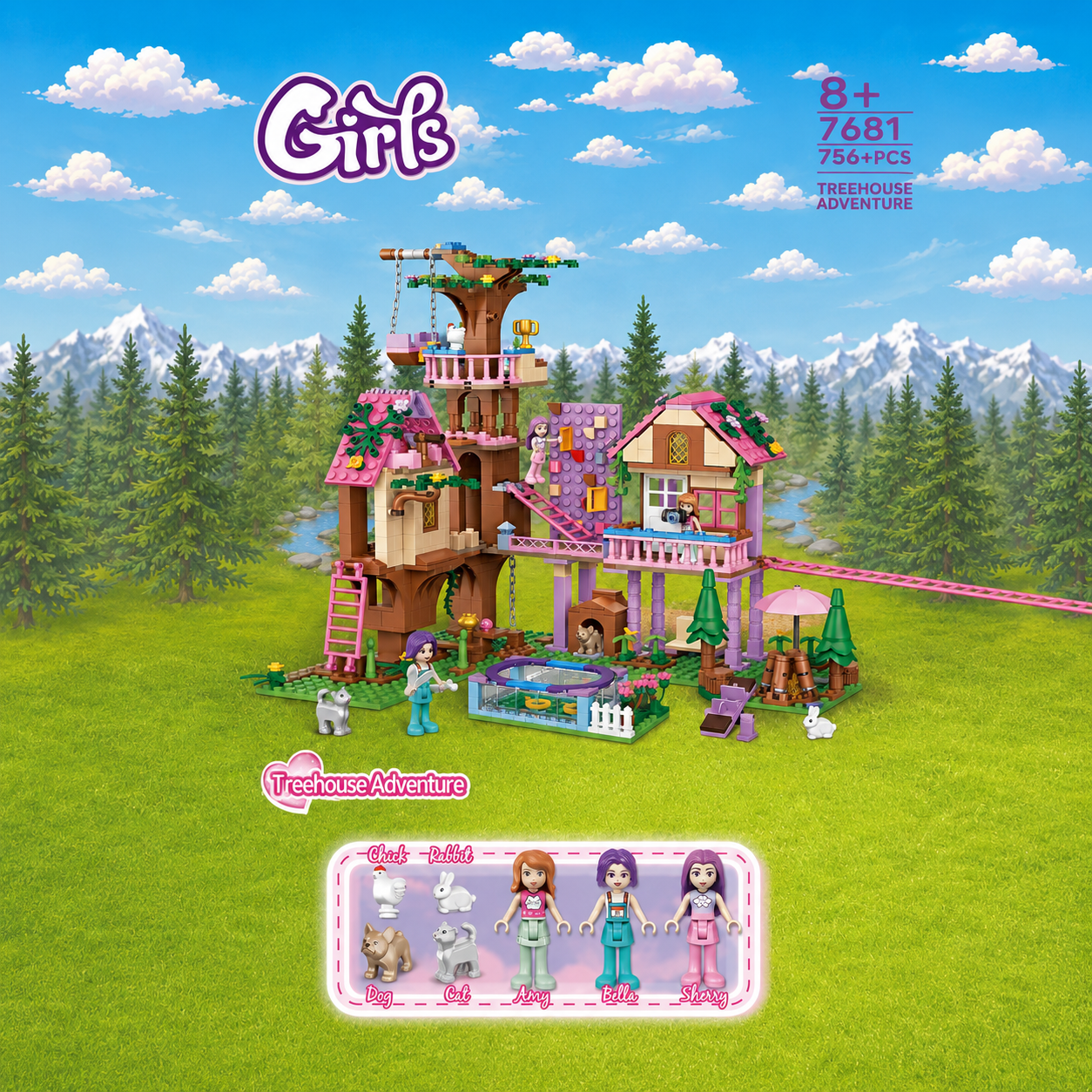 Girls Princess Castle Villa Treehouse Building Blocks Set Kids Educational Construction Toy Princess Doll House Playset Gift for Girls