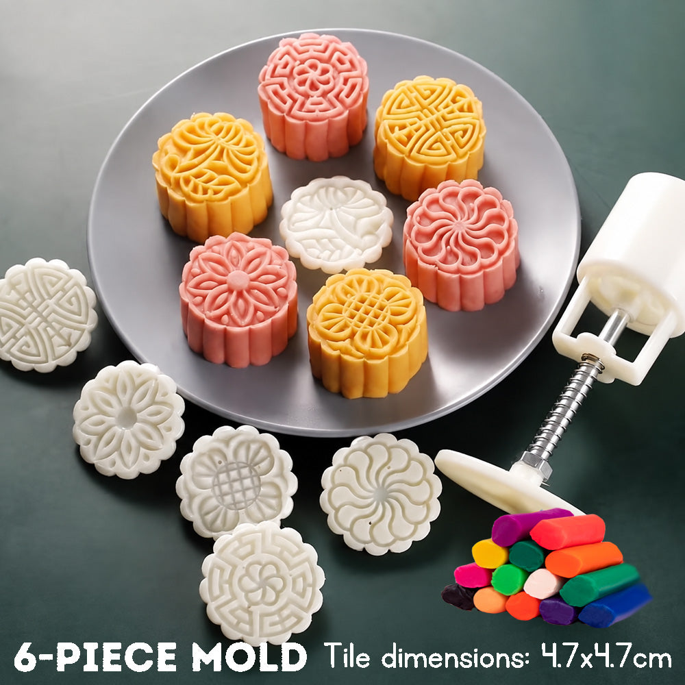 Children's Mid-Autumn Festival Pretend Playdough Mooncake Play Dough Embossing Mold Combo Set Creative Toy