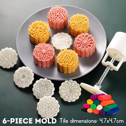 Children's Mid-Autumn Festival Pretend Playdough Mooncake Play Dough Embossing Mold Combo Set Creative Toy