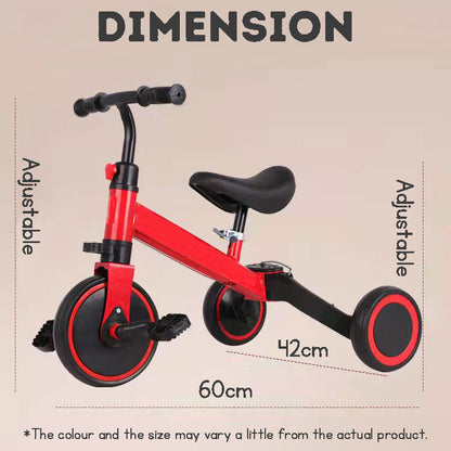 3-in-1 kids convertible tricycle with balance bike and walker modes, and detachable pedals, featuring easy-to-switch creative transformation modes