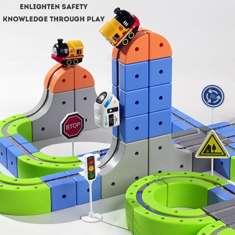 Kid's Magnetic Tiles Track  Electric Train Track Toy  Free Assembly Building Blocks Set Kid's Birthday Gift