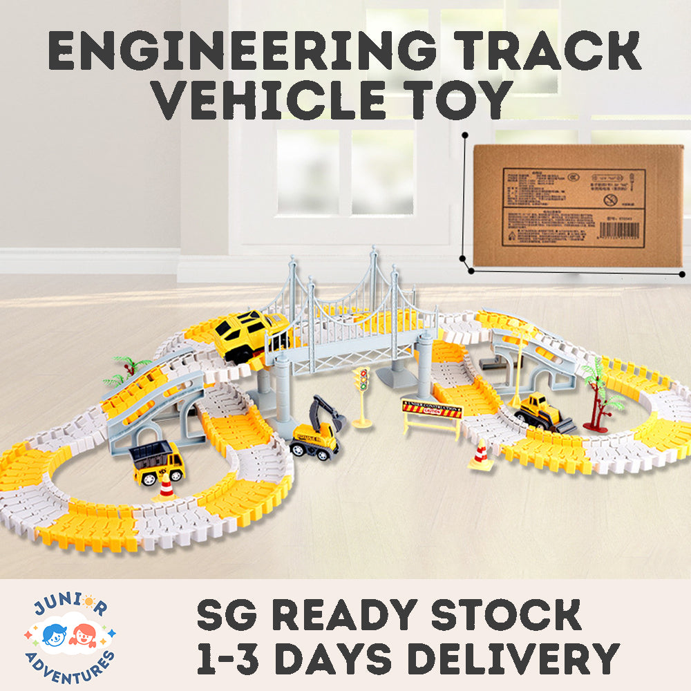 DIY assembly construction train track toy with electric sliding car, children's educational plastic assembly toy