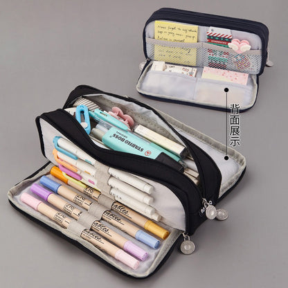 Multiple styles of minimalist solid-colored candy-colored large capacity stationery cases, creative student multi-functional canvas pencil cases that are washable.