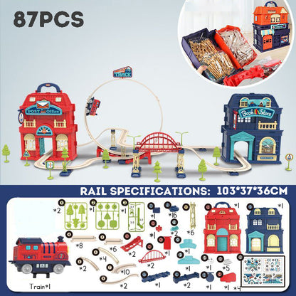DIY Rail Train Toy Electric Railway Track with Assembly Gliding Track Portable Storage Educational Toy