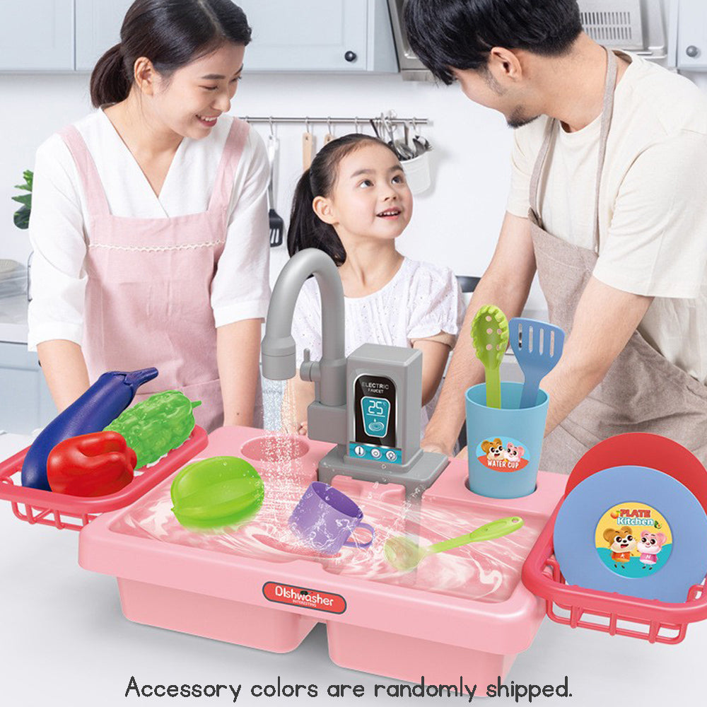 Kids Dishwasher Toy Set with Electric Faucet Pretend Play Washing Vegetables Dishes Ideal Gift for Pretend Play