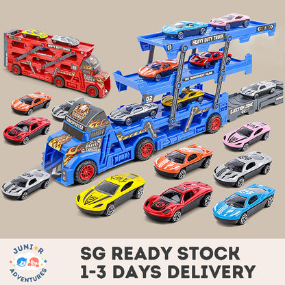 Kid's toy cargo truck unfolds folds for storage features launching function for small cars ideal birthday gift for boys