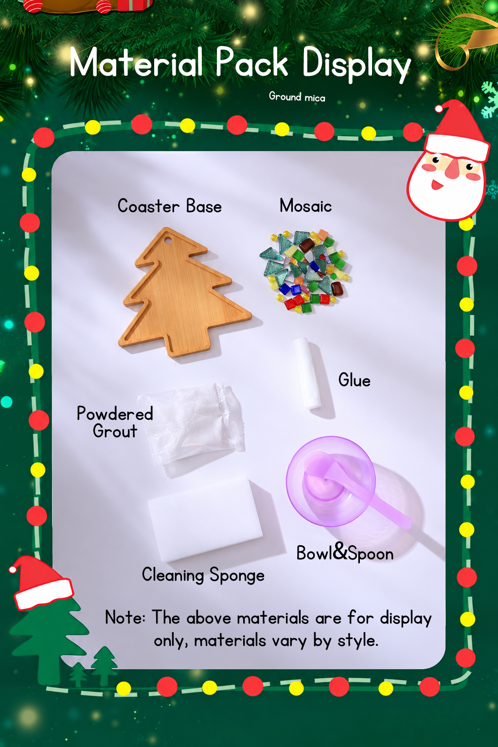 Christmas DIY Mosaic Coaster Making Kit Santa Claus Reindeer Xmas Tree Handmade Art Craft Set for Kids Christmas Gift Home Decoration