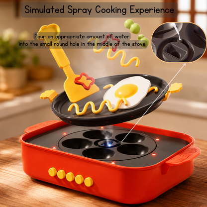 Kids Fried Noodle Cooking Toy & Pretend Play Barbecue Set with Light, Sound, Simulated Spray, Kitchen Toy Food Playset