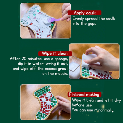 Christmas DIY Mosaic Coaster Making Kit Santa Claus Reindeer Xmas Tree Handmade Art Craft Set for Kids Christmas Gift Home Decoration