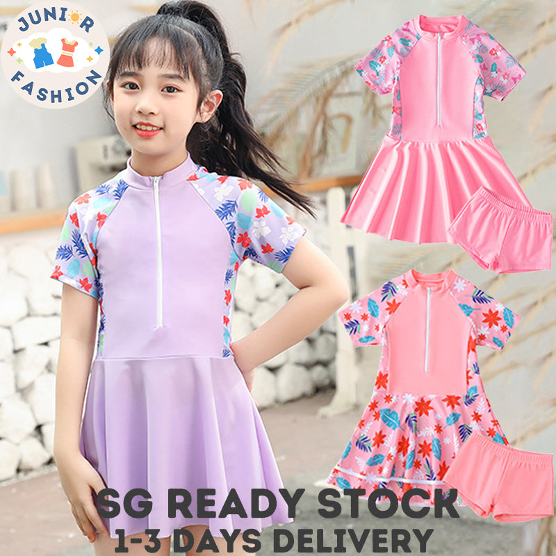 Swimming Suit Kid Girl Swimming Suit 2 Pieces Girl Swim Dress Breathable Silky Short Sleeved Cute Style