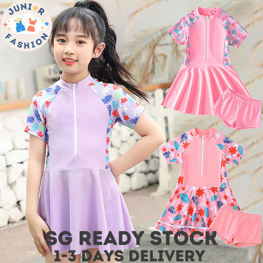 Swimming Suit Kid Girl Swimming Suit 2 Pieces Girl Swim Dress Breathable Silky Short Sleeved Cute Style