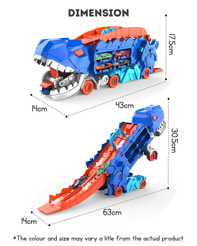 Dinosaur Truck Transforming Eating Cars Catapult Track Toy Sliding with 12 Alloy Cars Dinosaur Toy Car Toy