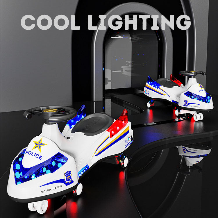 Children's Police Car Design Twist Car with Water Spray Device, Cool Lighting, Music, and Fun Simulated Siren Sound