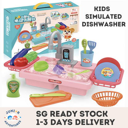 Kids Dishwasher Toy Set with Electric Faucet Pretend Play Washing Vegetables Dishes Ideal Gift for Pretend Play