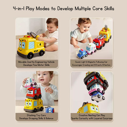 Montessori Toy Cars, Stacking Nesting Toy Cars, Sensory Light Music Toy, Magnetic Following Cars, STEM Educational Car Toy, Christmas Birthday Gifts for Baby