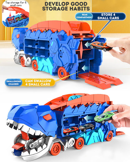 Dinosaur Truck Transforming Eating Cars Catapult Track Toy Sliding with 12 Alloy Cars Dinosaur Toy Car Toy