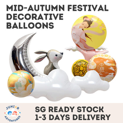 Mid-Autumn Festival Decorative Balloon for Photos - Cute Cartoon Rabbit Aluminum Foil Balloon Toy with Chang'e Mooncake Design