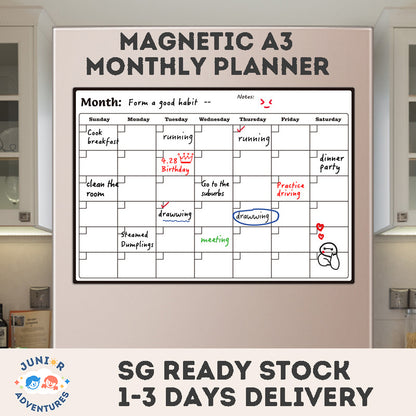 Magnetic A3 monthly schedule planner message board refrigerator magnet erasable 8 colors whiteboard markers whiteboard eraser