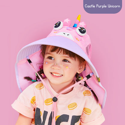 Kid's UV Protection Sun Hat with Cartoon Design and Wide Brim for Outdoor Activities