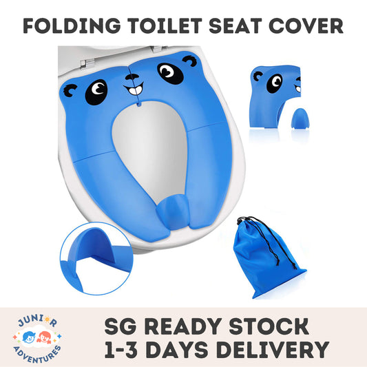 Children's Foldable Assisted Toilet Seat Pad Portable Travel Potty with Splash Guard, Storage Bag, and Anti-slip Blocks.