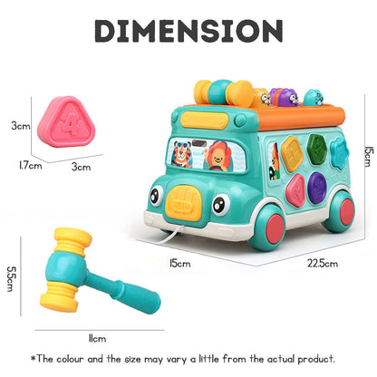 Cartoon Bus Whac-a-Mole: Multi-mode, Bilingual Switching, Puzzle Type Early Learning Toy Car with Pulling Function