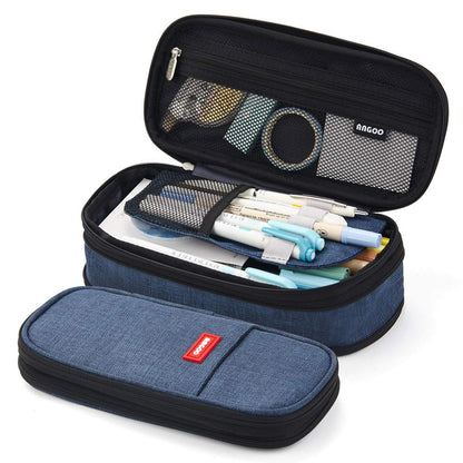 Multi-functional Layered Oxford Pencil Case with Expandable Capacity for Students, Portable and Durable Stationery Pouch