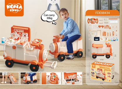 Kids ride on train toy colorful multifunctional storage train simulation kitchen with music