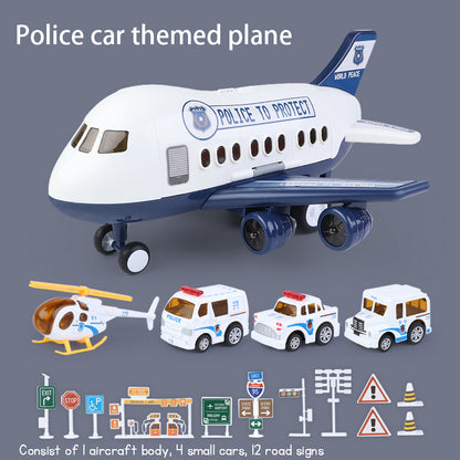 Transport Cargo Airplane Toy Playset with Music, Lights, and Mini Vehicle Cars