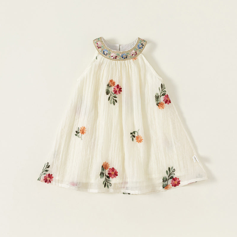 Kid's Fiber Halterneck dress Ethnic-style dress Summer Floral embroidery Dress 1-6Years Old