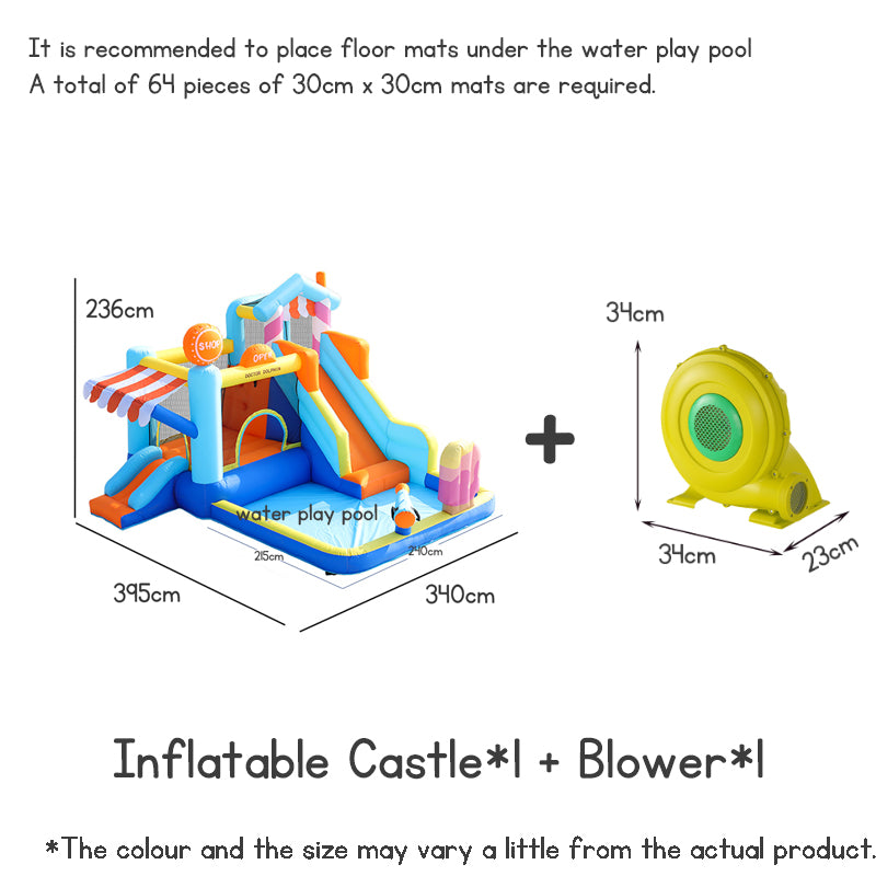 Kids Bouncy Castle with Trampoline & Slide – Inflatable Indoor Outdoor Jumping Playhouse with Blower