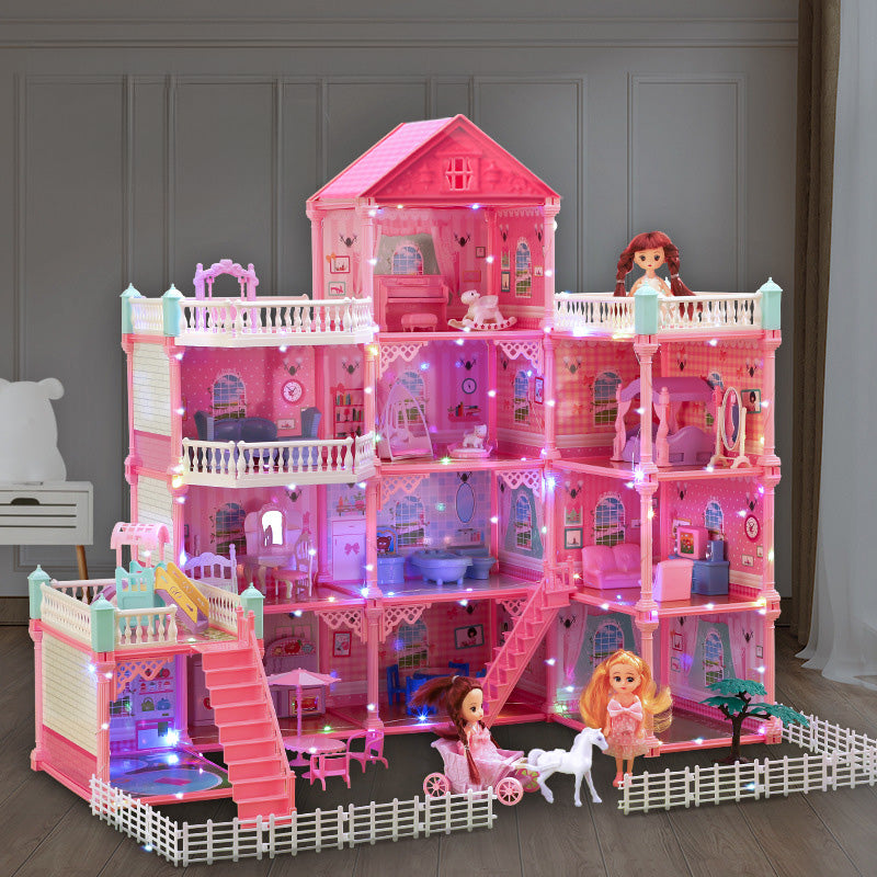 Princess Castle Dollhouse Building Playset, Pink Princess Castle Playhouse with Dolls, Furniture, Accessories, Pretend