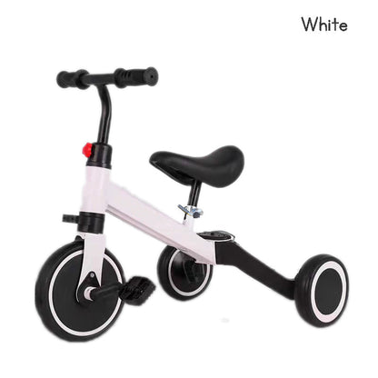 3-in-1 kids convertible tricycle with balance bike and walker modes, and detachable pedals, featuring easy-to-switch creative transformation modes