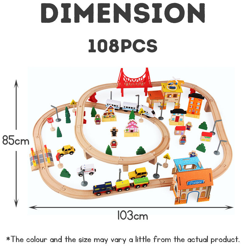 Children's Wooden Toy Train Track Set for a Virtual Traffic City, Educational Puzzle Early Learning Toy Kit