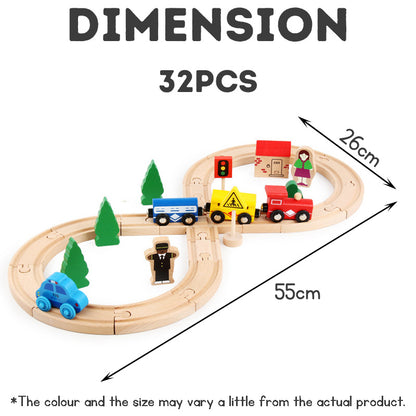 Children's Wooden Toy Train Track Set for a Virtual Traffic City, Educational Puzzle Early Learning Toy Kit