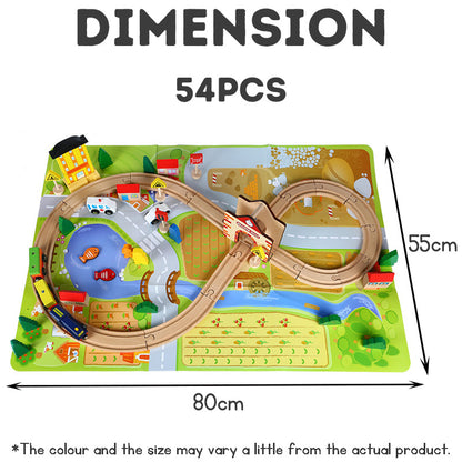 Children's Wooden Toy Train Track Set for a Virtual Traffic City, Educational Puzzle Early Learning Toy Kit