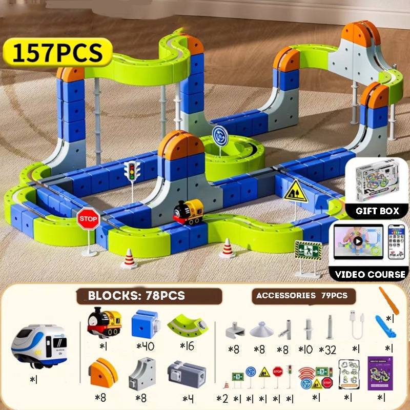 Kid's Magnetic Tiles Track  Electric Train Track Toy  Free Assembly Building Blocks Set Kid's Birthday Gift