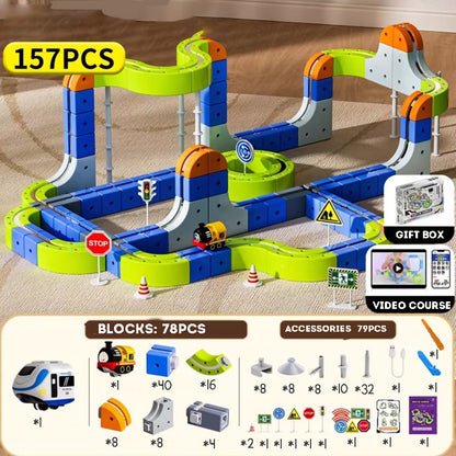 Kid's Magnetic Tiles Track  Electric Train Track Toy  Free Assembly Building Blocks Set Kid's Birthday Gift