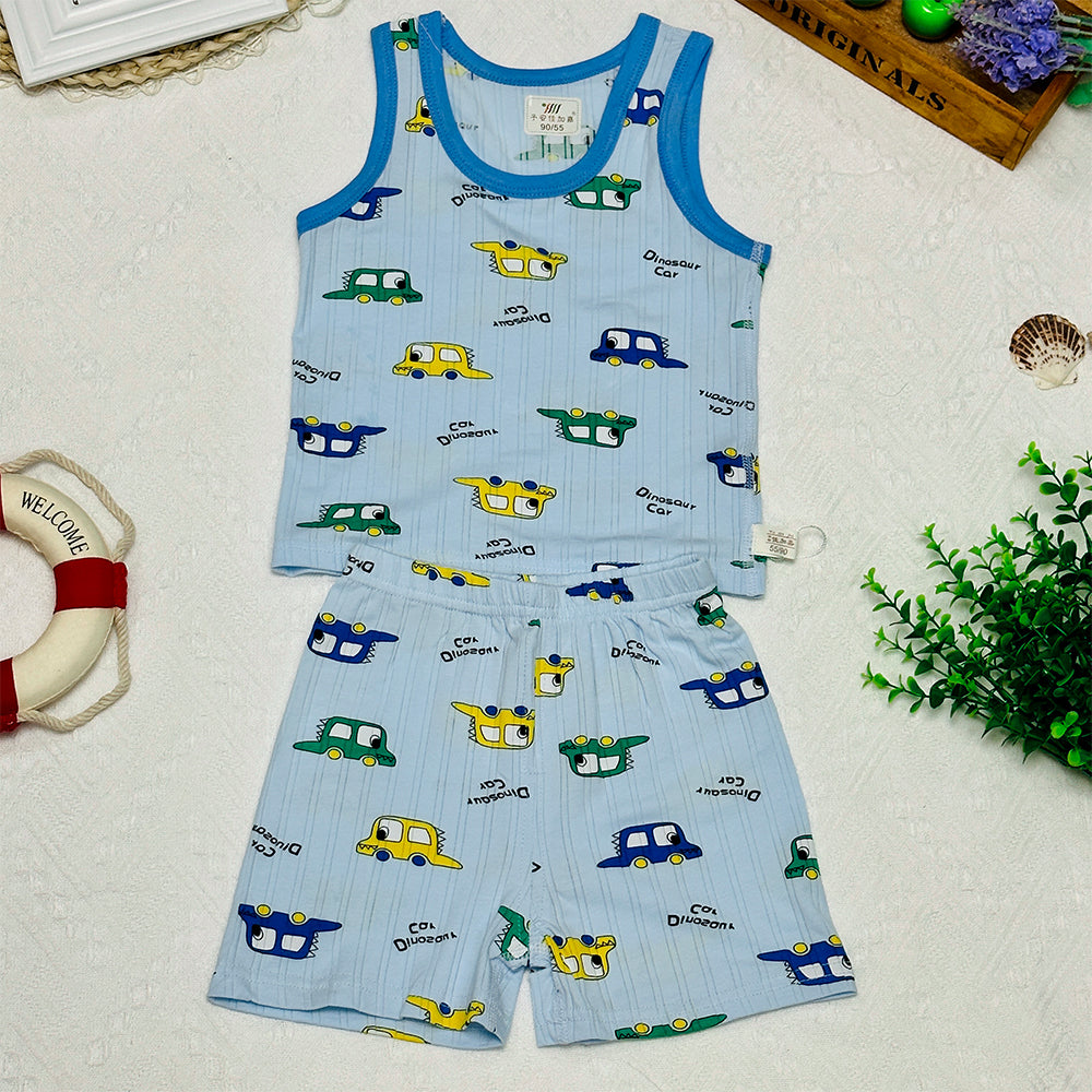 2023 Summer New Kids' Outdoor Leisure Sportswear Set, Cartoon Sleeveless Vest and Shorts Two-Piece.