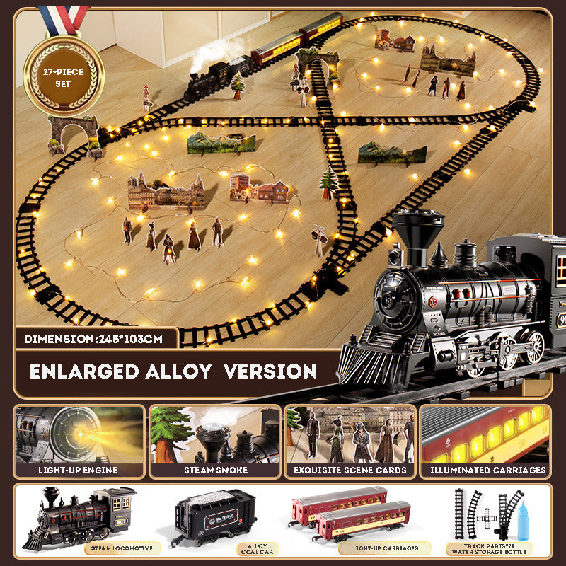 Electric Train Track Steam Spray Simulated Classical Railway Train Set Sound Light Train Toy