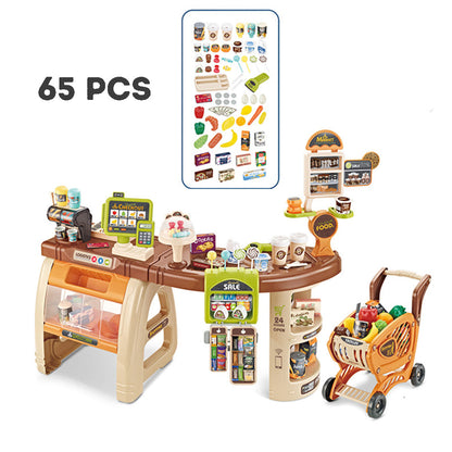 Kid's Pretend Shopping Toy Cart Set Shopping Cart Cashier Ice Cream Stand Toy Set Pretend Play Boys Girls Birthday Gift