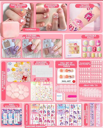 Kids Press On Nails Nail Art Sticker Kids Nail Polish Set DIY Kit Fake Nails for Kids False Nails Set