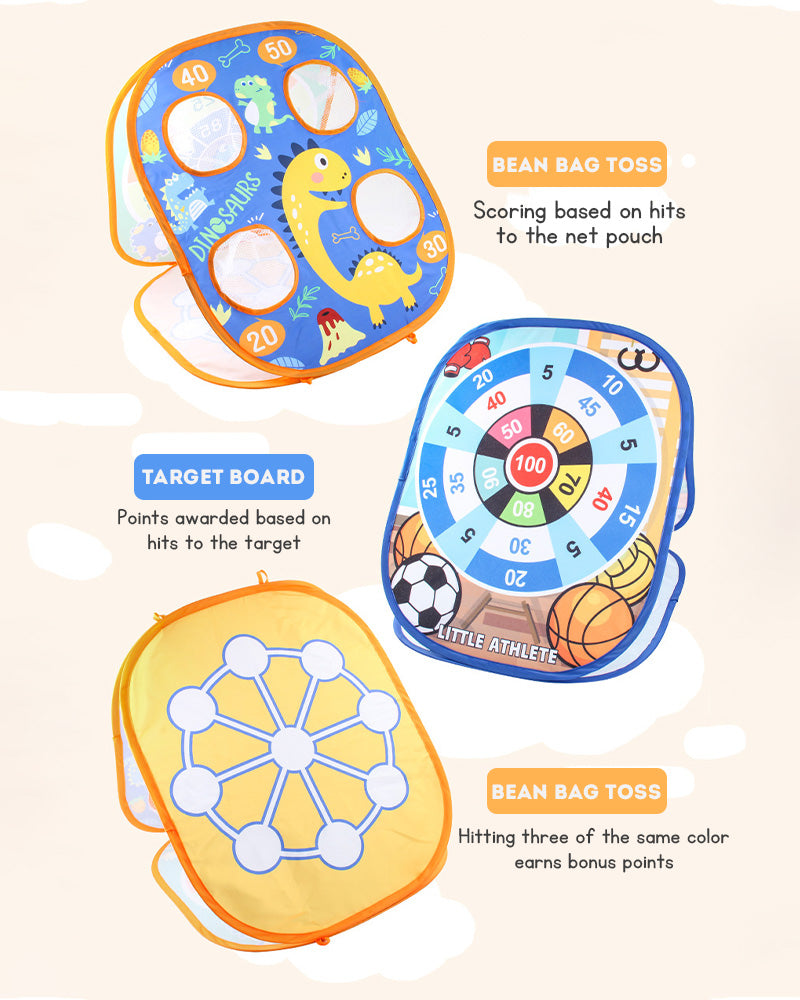 Kid's 3-in-1 Toss Bean Bags Game Foldable Bean Bag Board Cartoon Sticky Balls Dart Target