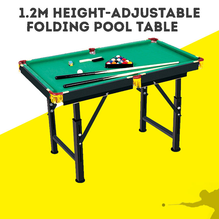 Children's 120cm Height-Adjustable Folding Mini Pool Table, Home Miniature Kids Billiard Table with Cue, Intellectual Toy Gift.