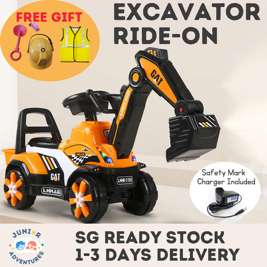 Rechargeable Electric Excavator Ride-On Toy – Manual & Battery Operated Digger for Kids, SG Local Delivery