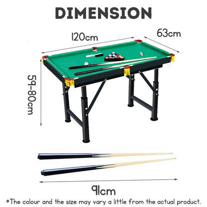 Children's 120cm Height-Adjustable Folding Mini Pool Table, Home Miniature Kids Billiard Table with Cue, Intellectual Toy Gift.