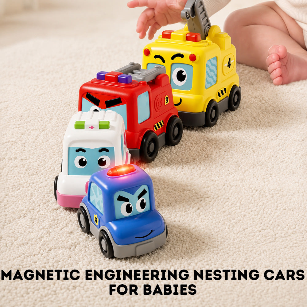 Montessori Toy Cars, Stacking Nesting Toy Cars, Sensory Light Music Toy, Magnetic Following Cars, STEM Educational Car Toy, Christmas Birthday Gifts for Baby