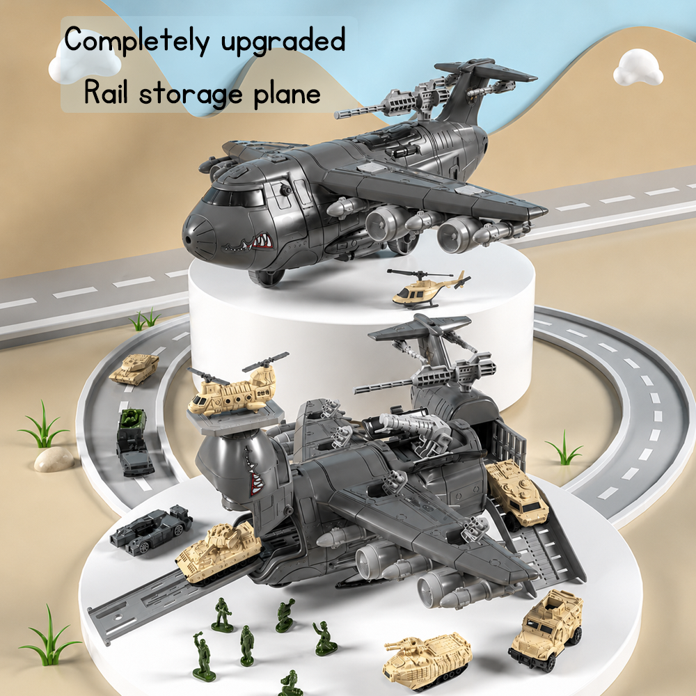 Detachable Military Aircraft Army Base Storage Playset with Action Figures, Tank, Helicopter, Toy Car, Airplane Toy, Vehicles, Accessories and Game Map