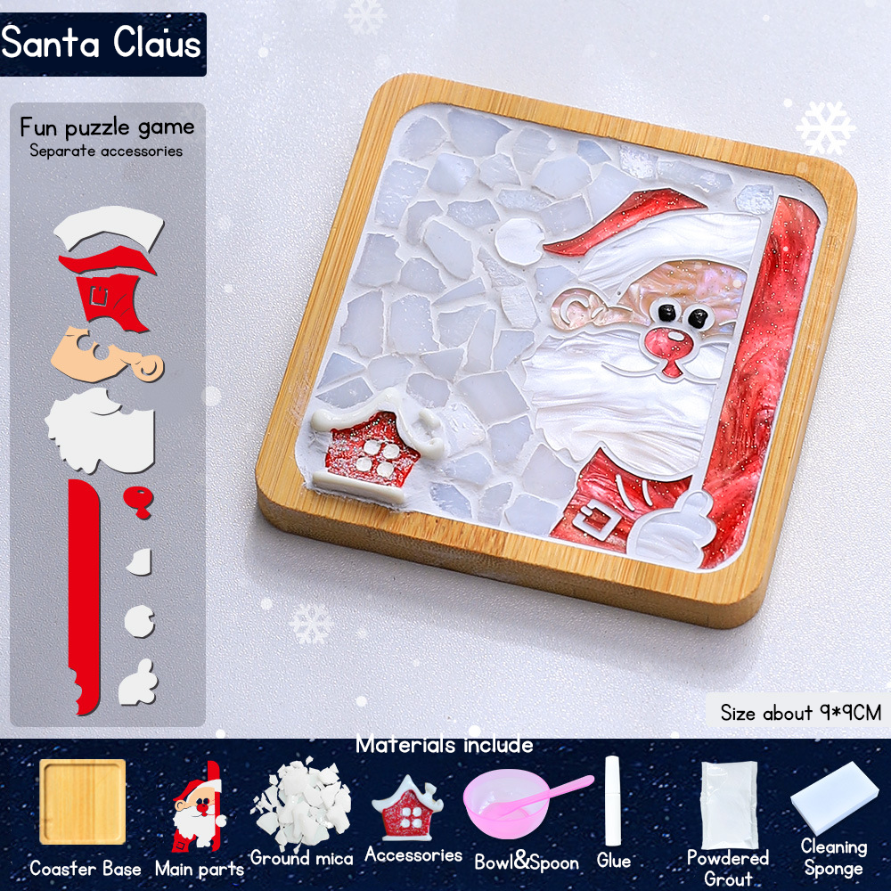 Christmas DIY Mosaic Coaster Making Kit Santa Claus Reindeer Xmas Tree Handmade Art Craft Set for Kids Christmas Gift Home Decoration