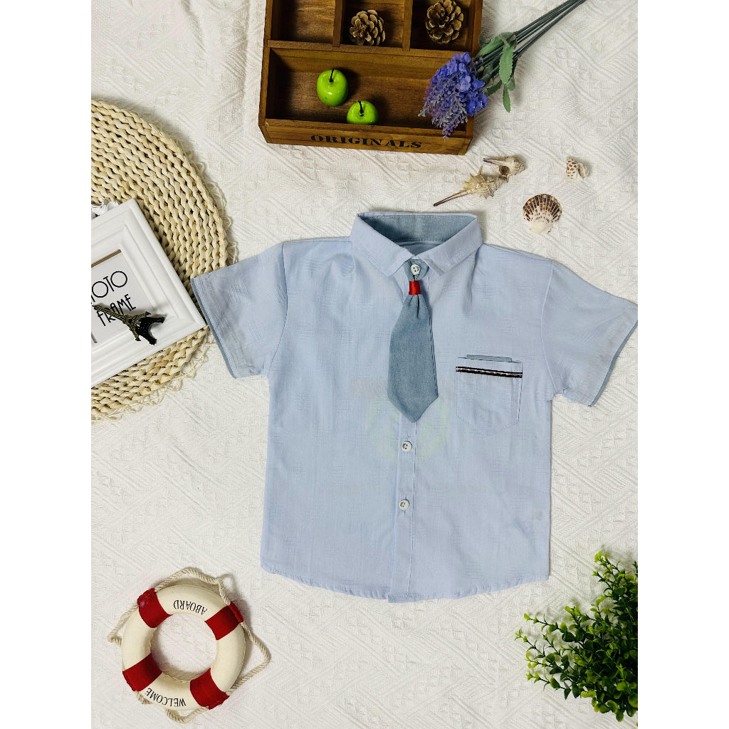 New Summer 2023 Children's Blue Tie-up Shirt - Detachable, Campus-style